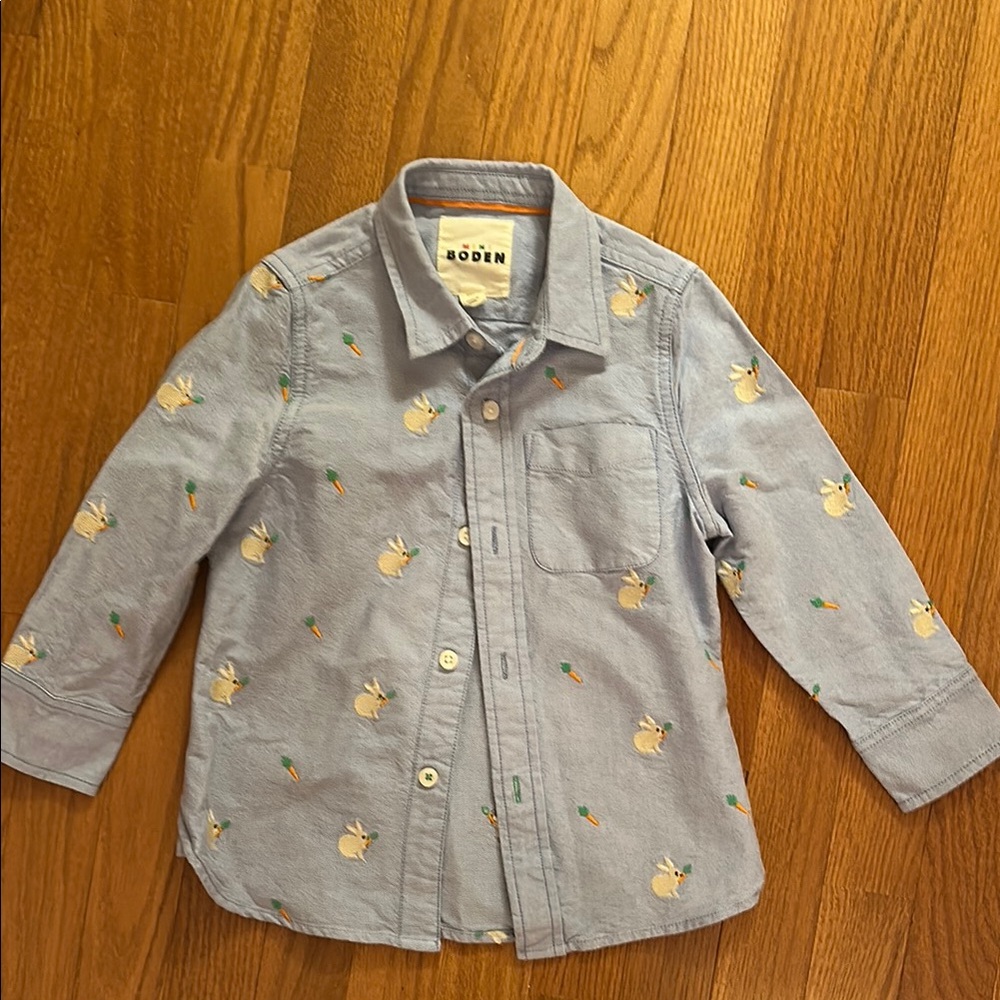 Boden Blue Kids Shirt with Bunny Print